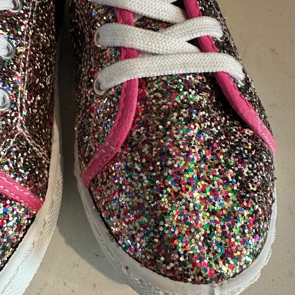 Multi-Color Glitter Sneakers With Pink Trim & White Laces Size 3 Plastic Upper C - Picture 4 of 8